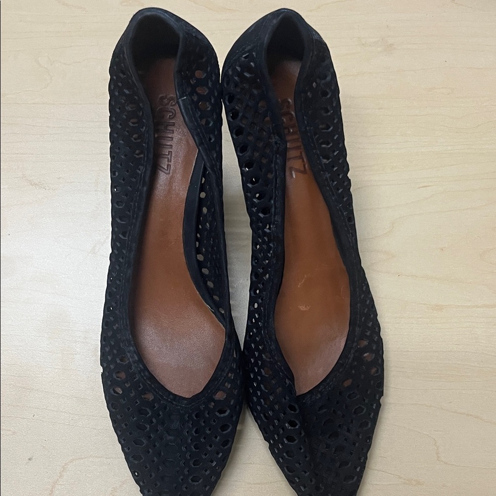 SCHUTZ Black Perforated Pointy Toe Heels. Size 8